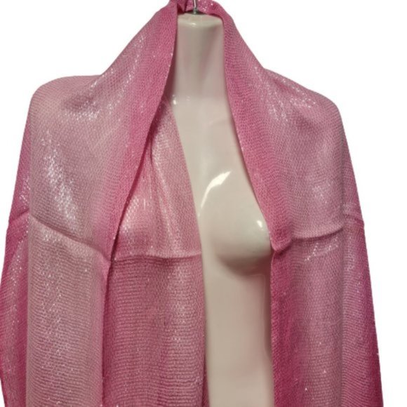 Pink Scarf Sequin Scarf Long Rectangular Tassel Scarf Shawl- NEW - Picture 2 of 11